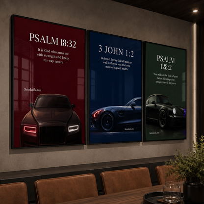 Psalm 18:32 Christian Car Wall Art | Luxury Scripture Print for Men