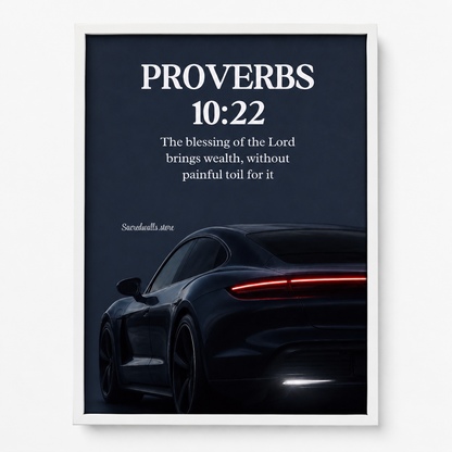 Proverbs 10:22 Christian Porsche Wall Art | Premium Metal Framed Bible Verse Print