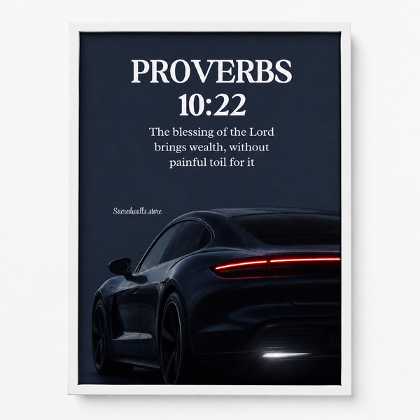Proverbs 10:22 Christian Porsche Wall Art | Premium Metal Framed Bible Verse Print