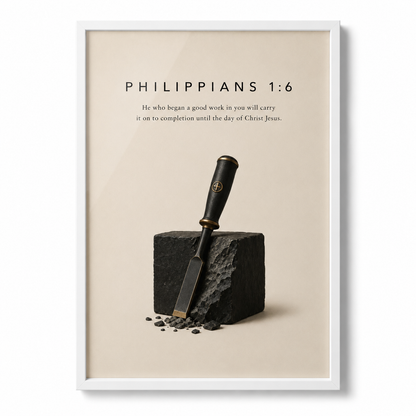 Philippians 1:6 Christian Wall Art | He Who Began a Good Work | Premium Metal Framed Print