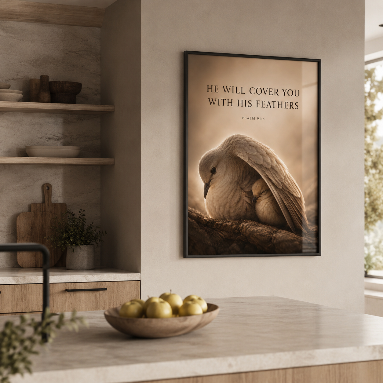 He Will Cover You – Psalm 91:4 Christian Wall Art | Premium Wooden Framed Scripture Print