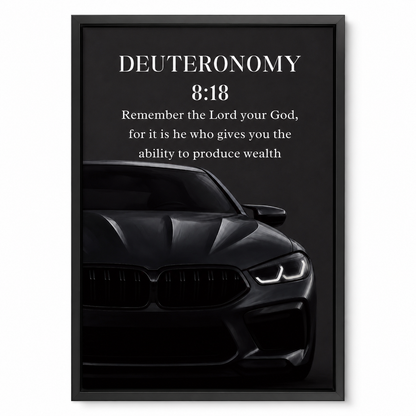 Deuteronomy 8:18 Christian Luxury Car Wall Art | Premium Metal Framed Bible Verse Print