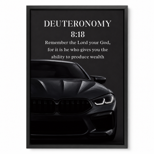 Deuteronomy 8:18 Christian Luxury Car Wall Art | Premium Metal Framed Bible Verse Print