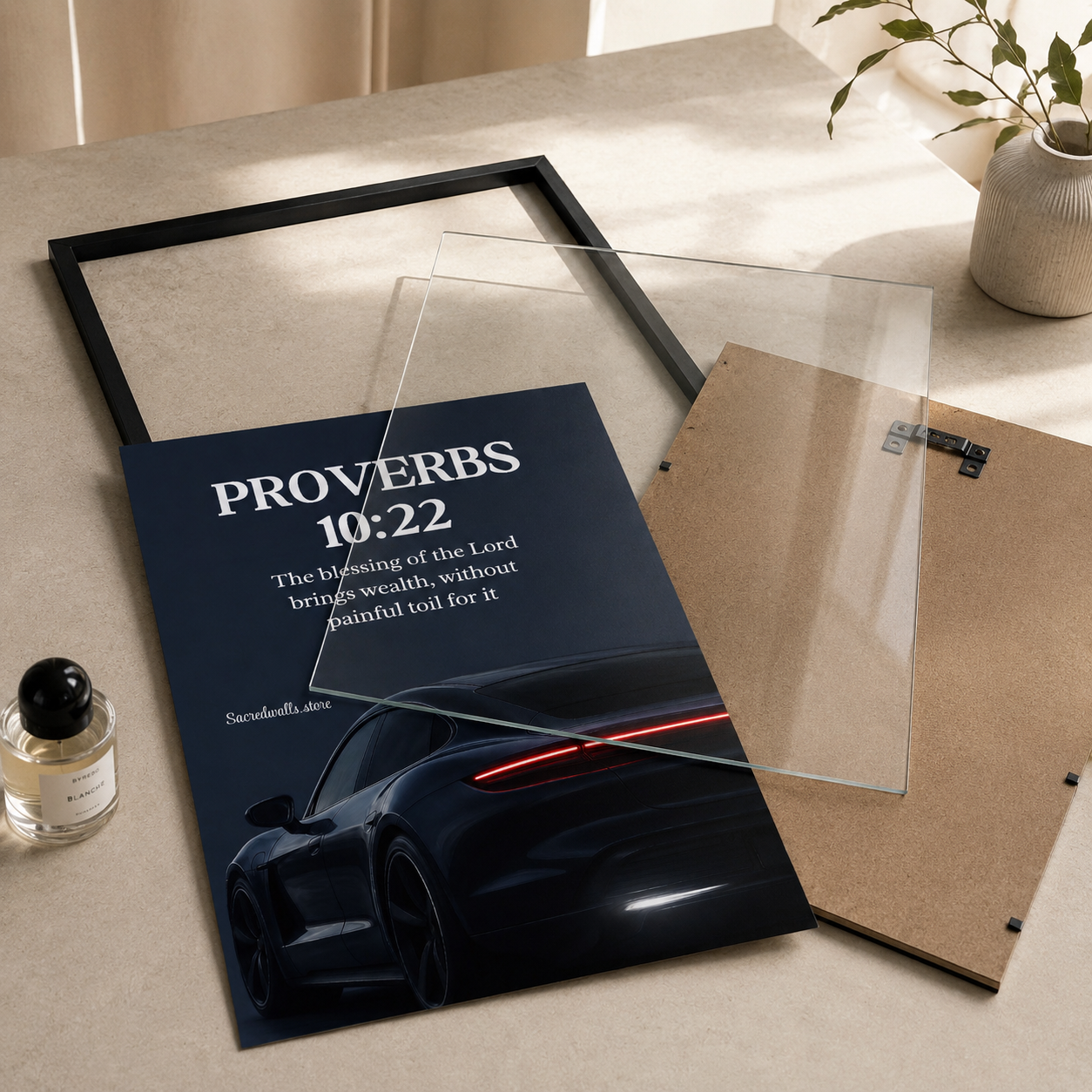 Proverbs 10:22 Christian Porsche Wall Art | Premium Metal Framed Bible Verse Print