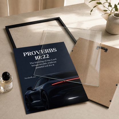 Proverbs 10:22 Christian Porsche Wall Art | Premium Metal Framed Bible Verse Print
