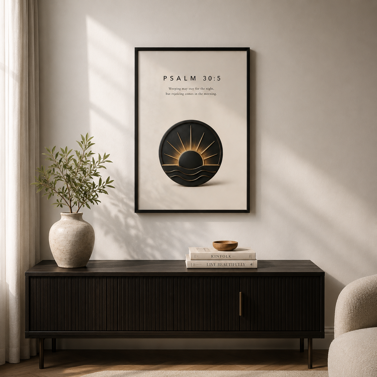 Psalm 30:5 Christian Wall Art | Rejoicing Comes in the Morning | Premium Metal Framed Print