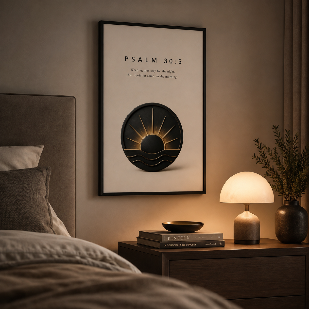 Psalm 30:5 Christian Wall Art | Rejoicing Comes in the Morning | Premium Metal Framed Print
