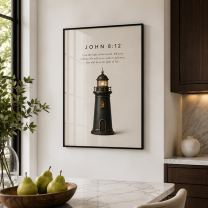 John 8:12 Christian Wall Art | I Am the Light of the World | Premium Metal Framed Print