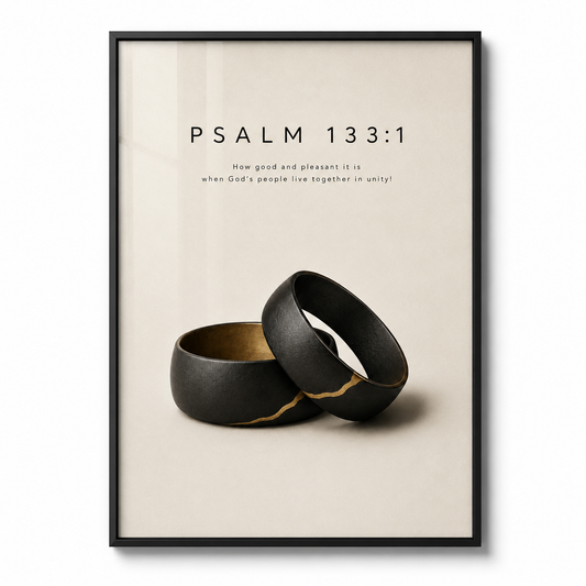 Unity Psalm 133:1 Christian unity wall art in a black frame on a plain background.