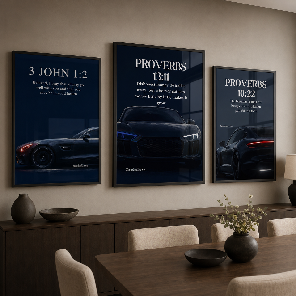 Proverbs 13:11 Christian Luxury Car Wall Art | Premium Metal Framed Bible Verse Print