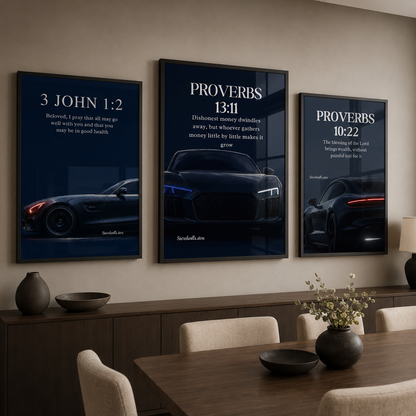 Proverbs 13:11 Christian Luxury Car Wall Art | Premium Metal Framed Bible Verse Print