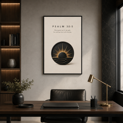 Psalm 30:5 Christian Wall Art | Rejoicing Comes in the Morning | Premium Metal Framed Print