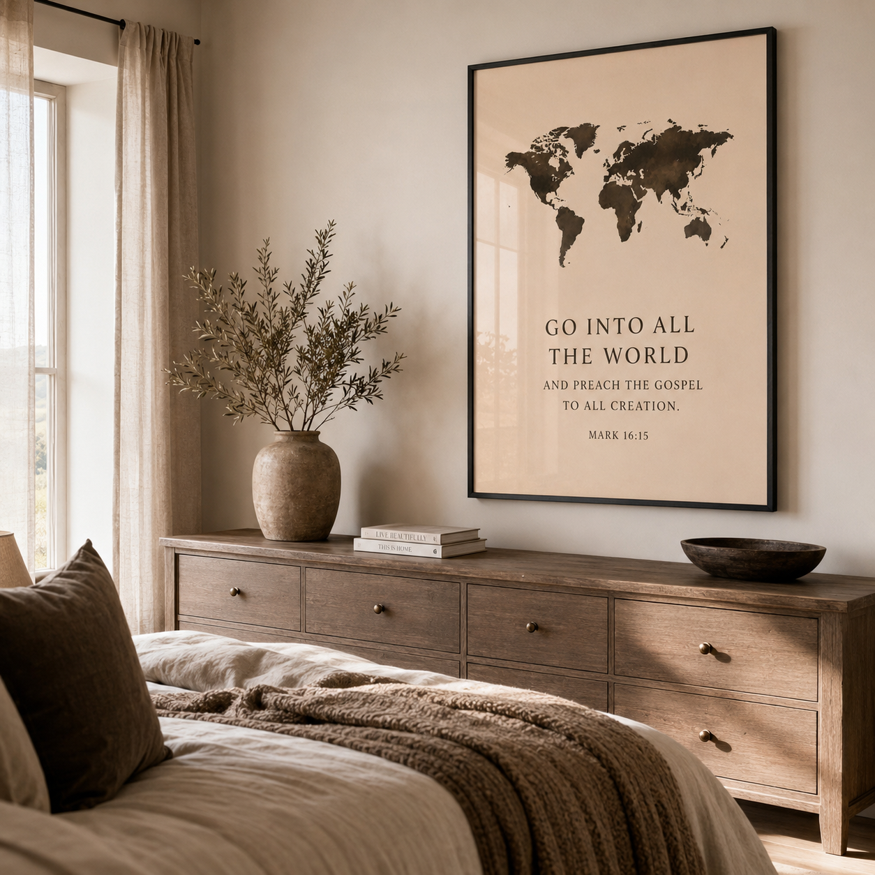 Go Into All the World – Mark 16:15 Christian Wall Art | Premium Wooden Framed Scripture Print