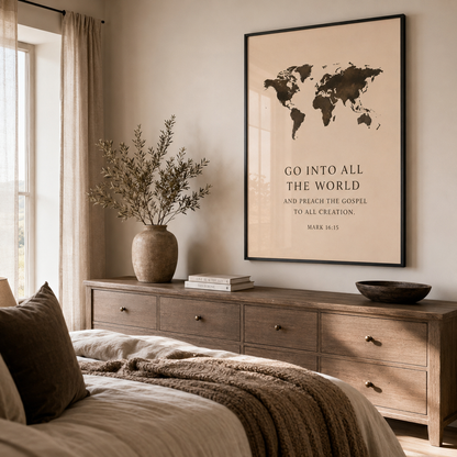 Go Into All the World – Mark 16:15 Christian Wall Art | Premium Wooden Framed Scripture Print