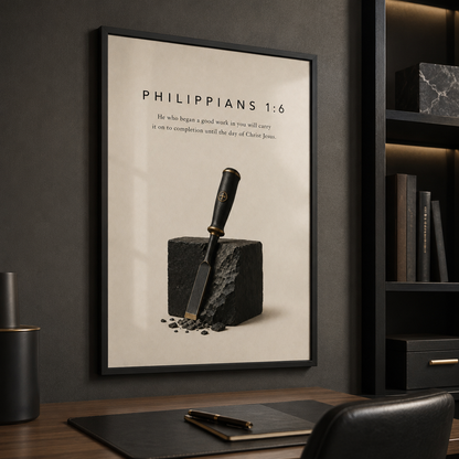Philippians 1:6 Christian Wall Art | He Who Began a Good Work | Premium Metal Framed Print