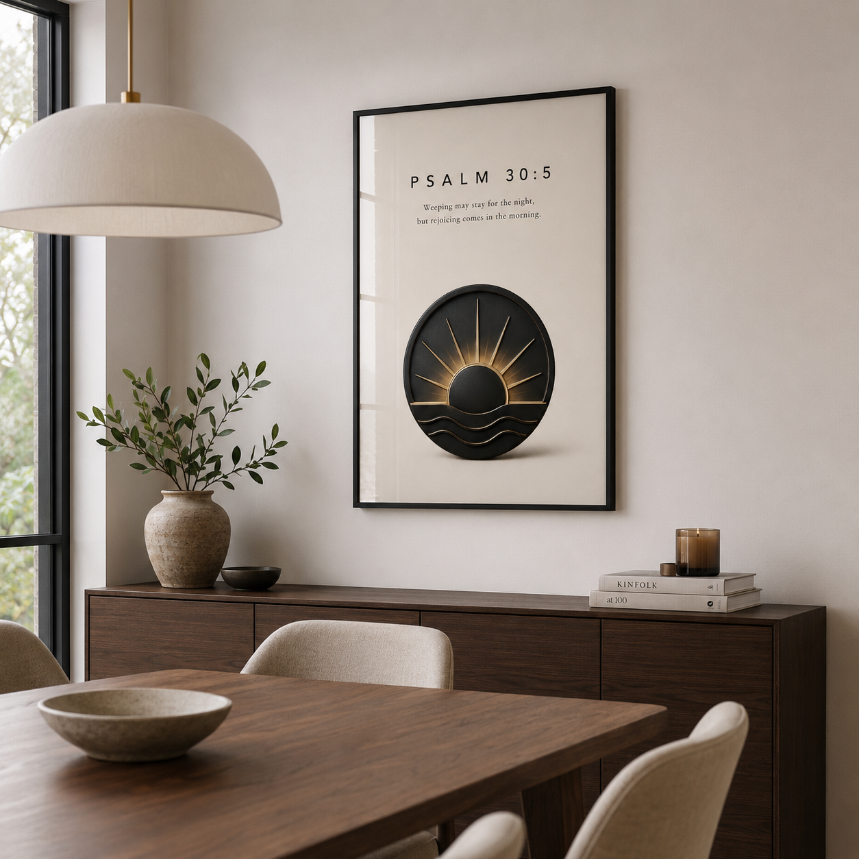 Psalm 30:5 Christian Wall Art | Rejoicing Comes in the Morning | Premium Metal Framed Print