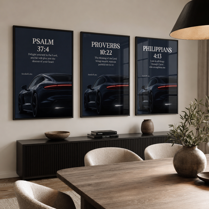 Proverbs 10:22 Christian Porsche Wall Art | Premium Metal Framed Bible Verse Print