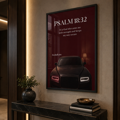 Psalm 18:32 Christian Car Wall Art | Luxury Scripture Print for Men