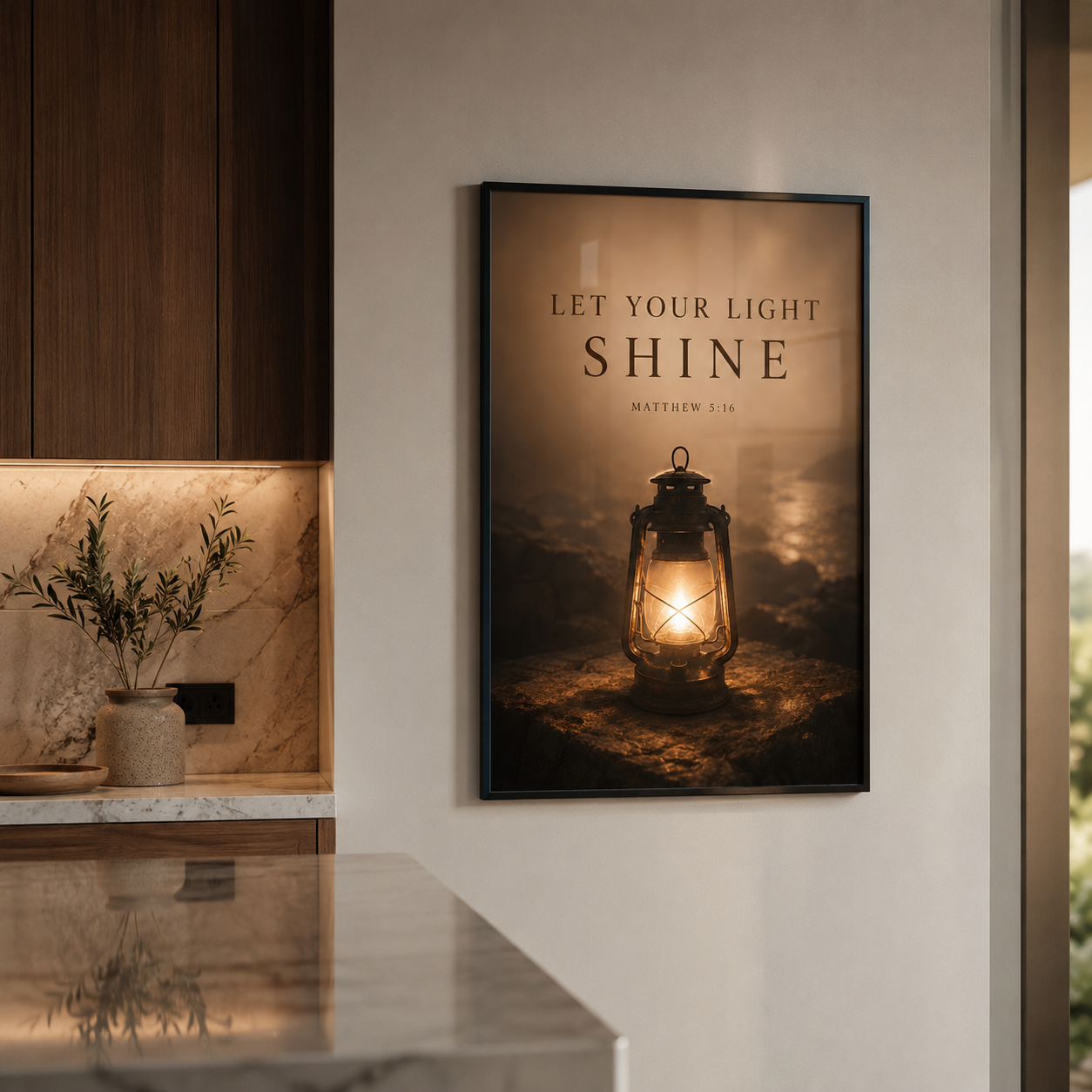 Let Your Light Shine – Matthew 5:16 Christian Wall Art | Premium Wooden Framed Scripture Print