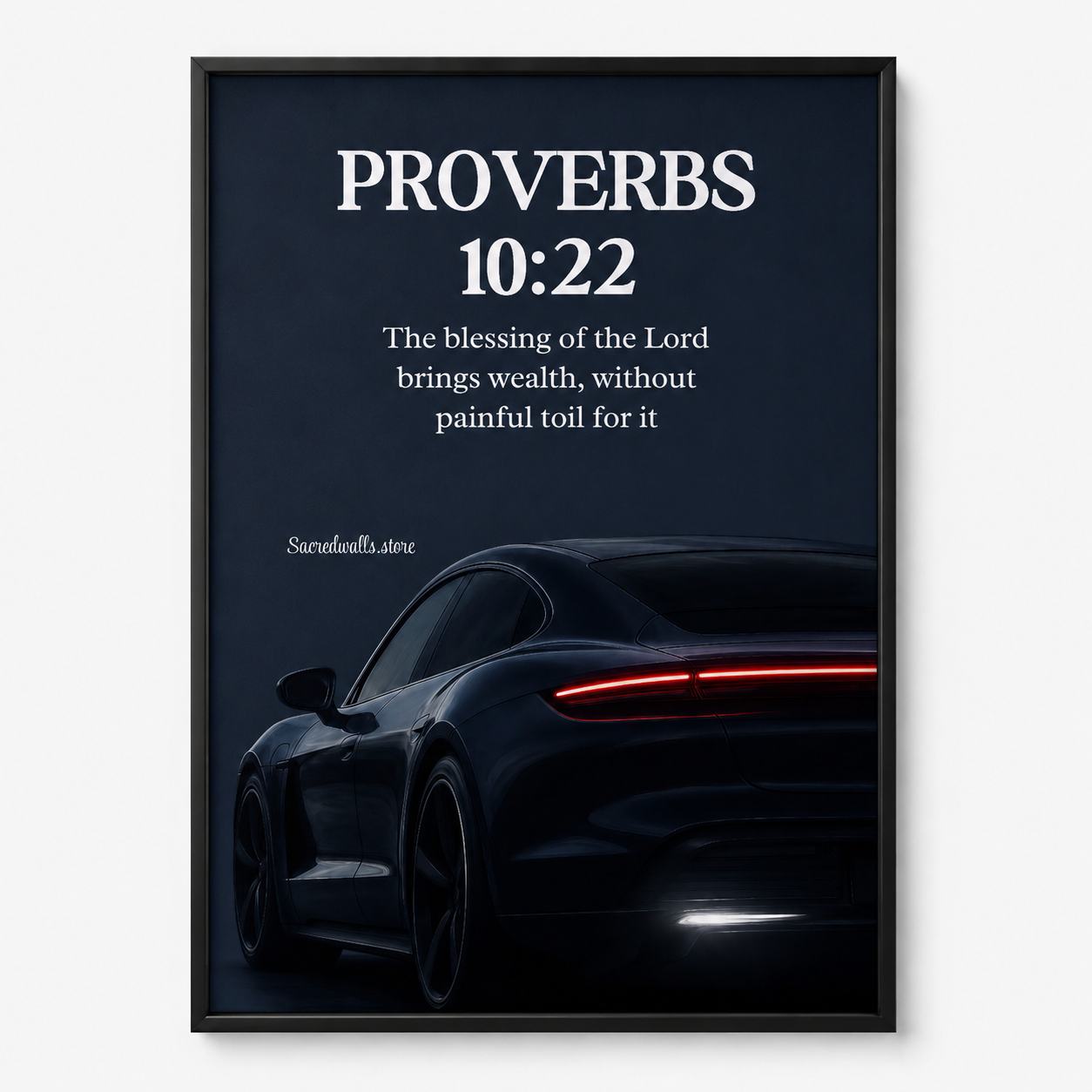 Proverbs 10:22 Christian Porsche Wall Art | Premium Metal Framed Bible Verse Print