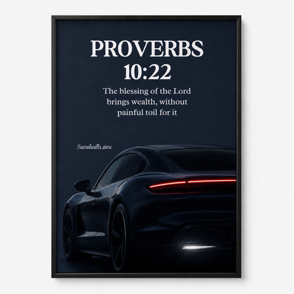 Proverbs 10:22 Christian Porsche Wall Art | Premium Metal Framed Bible Verse Print