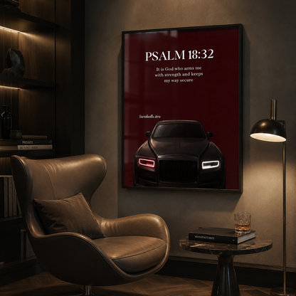 Psalm 18:32 Christian Car Wall Art | Luxury Scripture Print for Men