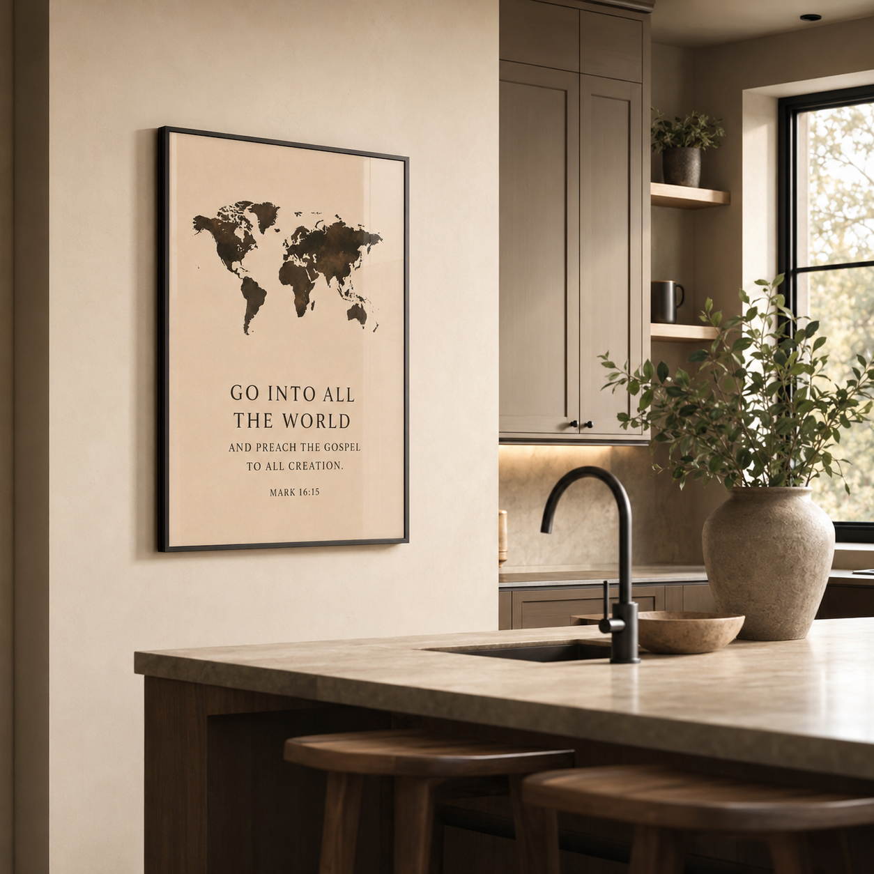 Go Into All the World – Mark 16:15 Christian Wall Art | Premium Wooden Framed Scripture Print