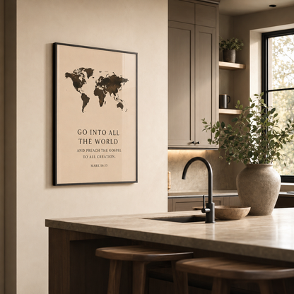 Go Into All the World – Mark 16:15 Christian Wall Art | Premium Wooden Framed Scripture Print