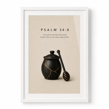 Psalm 34:8 Christian Wall Art | Taste and See the Lord Is Good | Premium Metal Framed Print