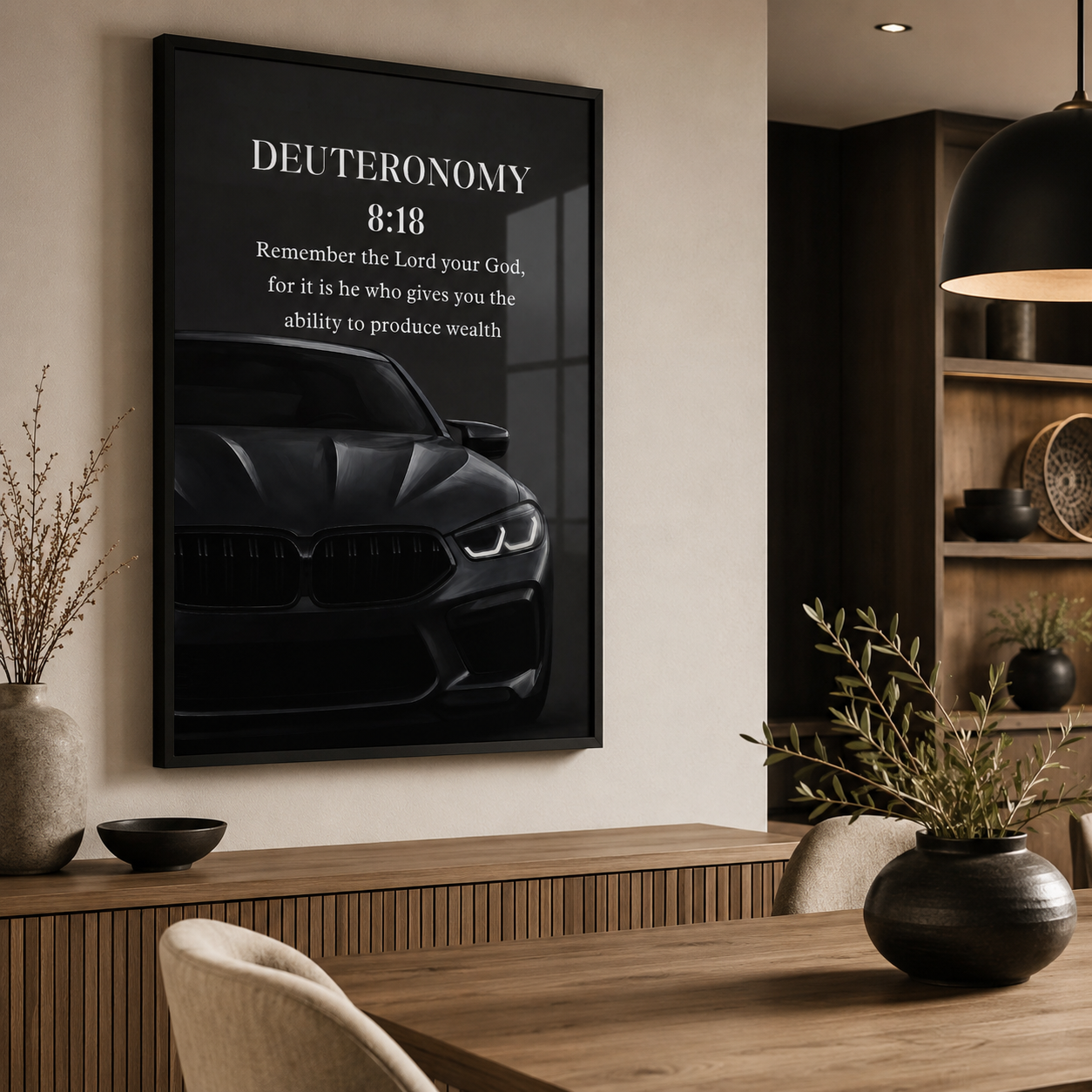Deuteronomy 8:18 Christian Luxury Car Wall Art | Premium Metal Framed Bible Verse Print