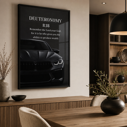 Deuteronomy 8:18 Christian Luxury Car Wall Art | Premium Metal Framed Bible Verse Print