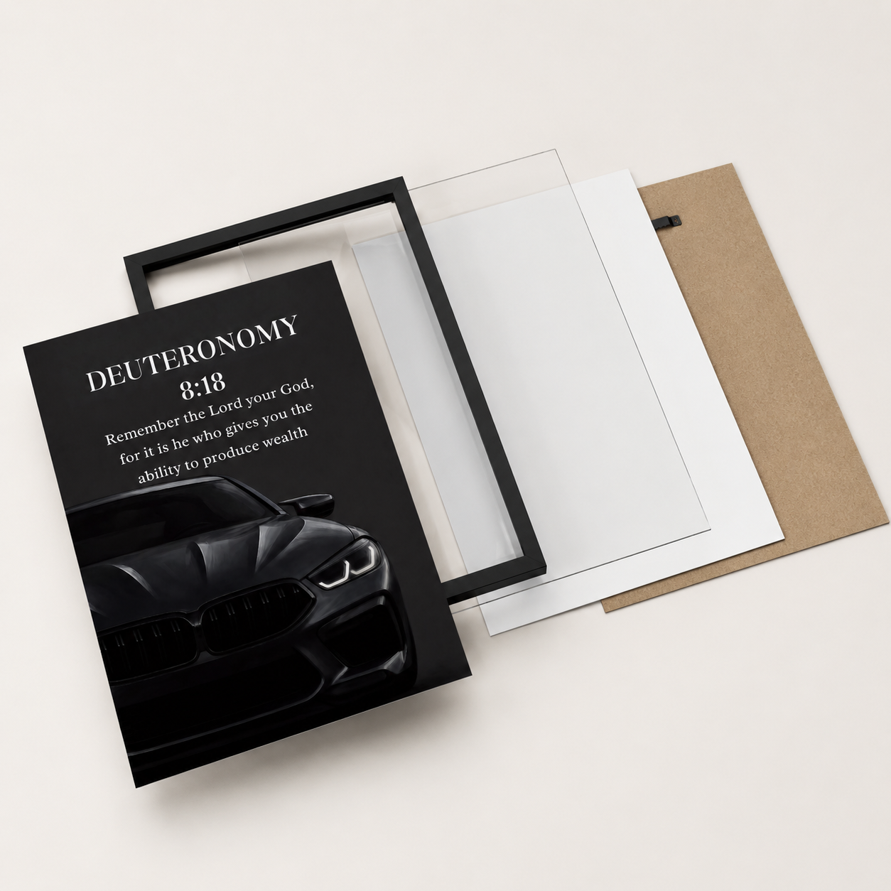 Deuteronomy 8:18 Christian Luxury Car Wall Art | Premium Metal Framed Bible Verse Print