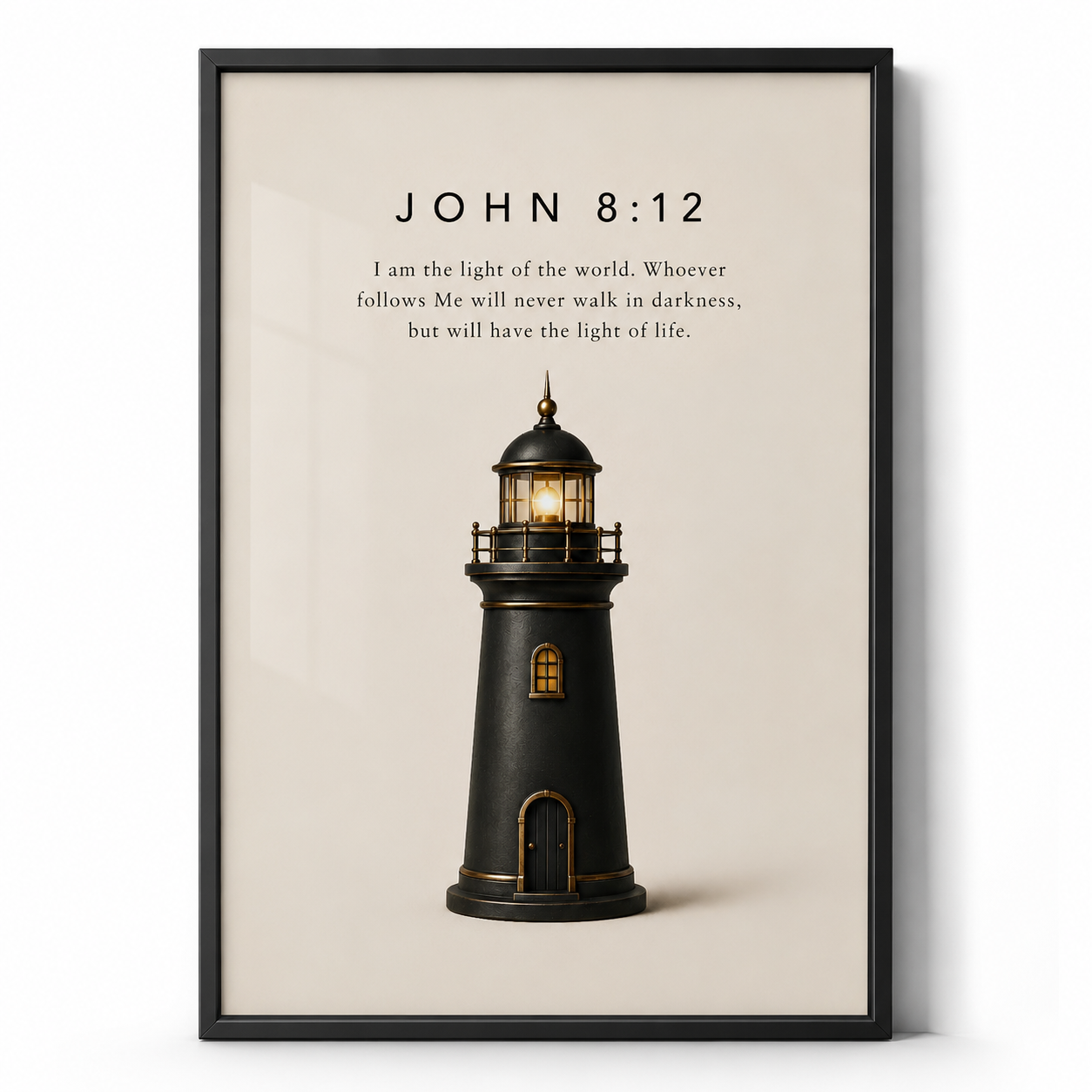 John 8:12 Christian Wall Art | I Am the Light of the World | Premium Metal Framed Print