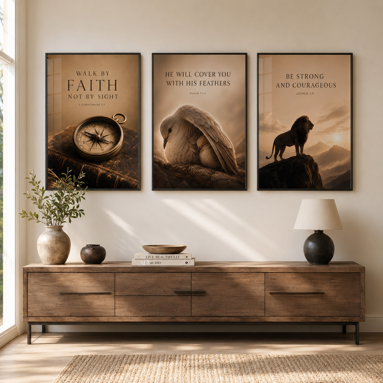 He Will Cover You – Psalm 91:4 Christian Wall Art | Premium Wooden Framed Scripture Print