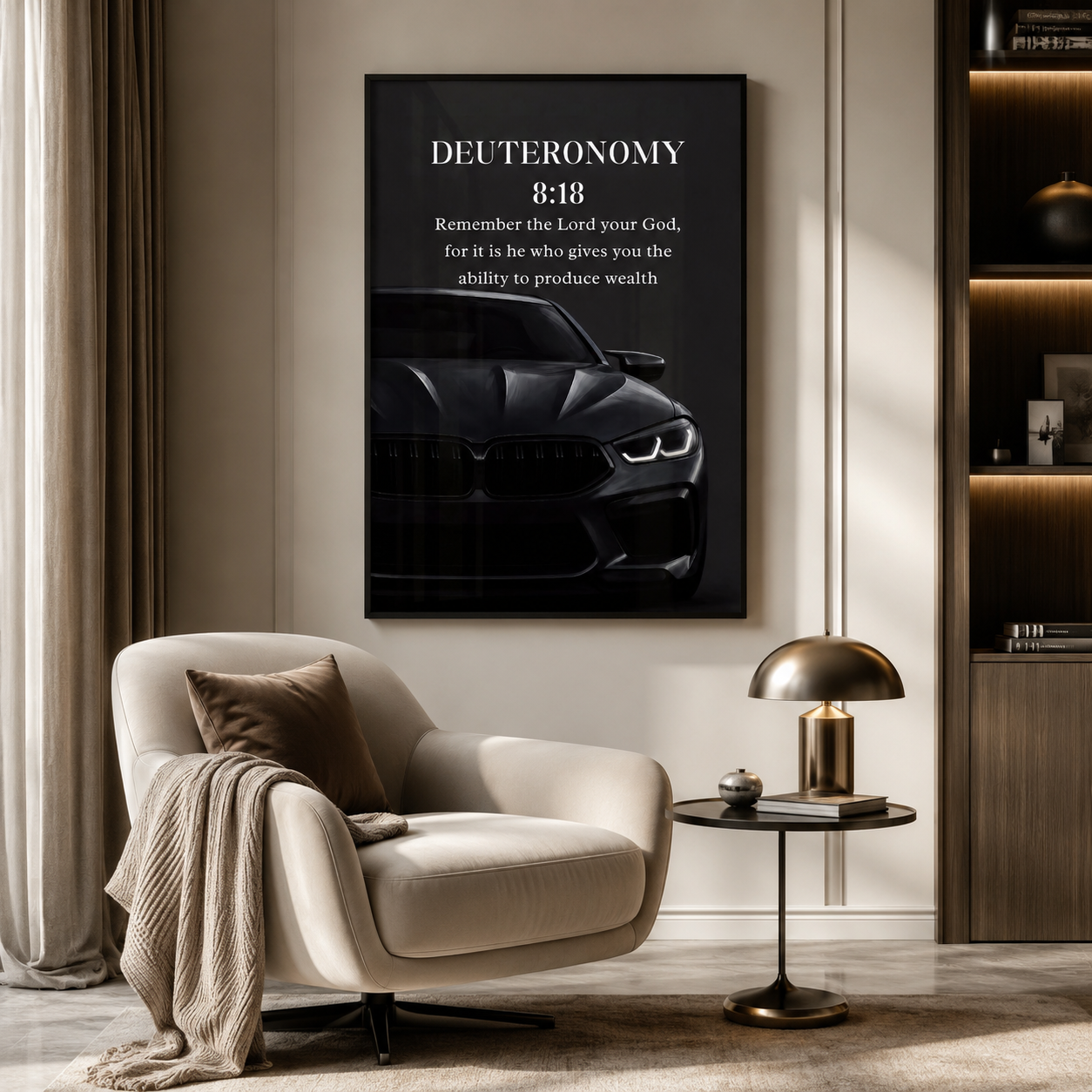 Deuteronomy 8:18 Christian Luxury Car Wall Art | Premium Metal Framed Bible Verse Print