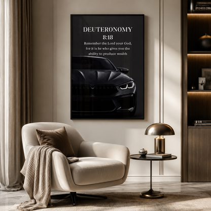 Deuteronomy 8:18 Christian Luxury Car Wall Art | Premium Metal Framed Bible Verse Print