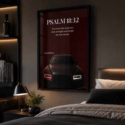 Psalm 18:32 Christian Car Wall Art | Luxury Scripture Print for Men