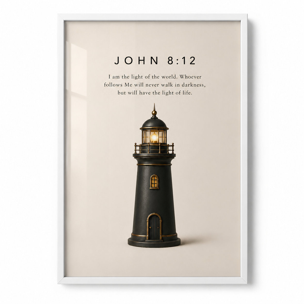 John 8:12 Christian Wall Art | I Am the Light of the World | Premium Metal Framed Print