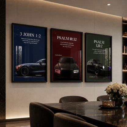 Psalm 18:32 Christian Car Wall Art | Luxury Scripture Print for Men