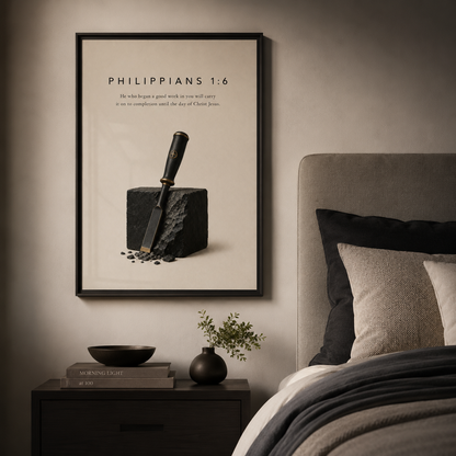 Philippians 1:6 Christian Wall Art | He Who Began a Good Work | Premium Metal Framed Print