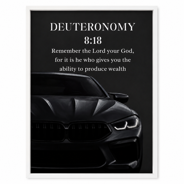 Deuteronomy 8:18 Christian Luxury Car Wall Art | Premium Metal Framed Bible Verse Print