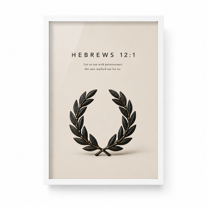 Hebrews 12:1 Christian Wall Art | Let Us Run with Perseverance | Premium Metal Framed Print