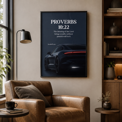 Proverbs 10:22 Christian Porsche Wall Art | Premium Metal Framed Bible Verse Print