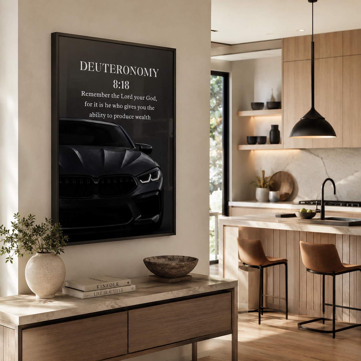 Deuteronomy 8:18 Christian Luxury Car Wall Art | Premium Metal Framed Bible Verse Print