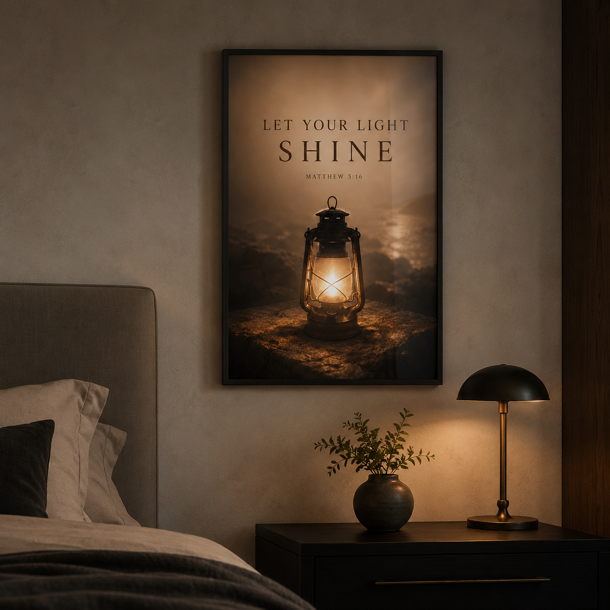 Let Your Light Shine – Matthew 5:16 Christian Wall Art | Premium Wooden Framed Scripture Print