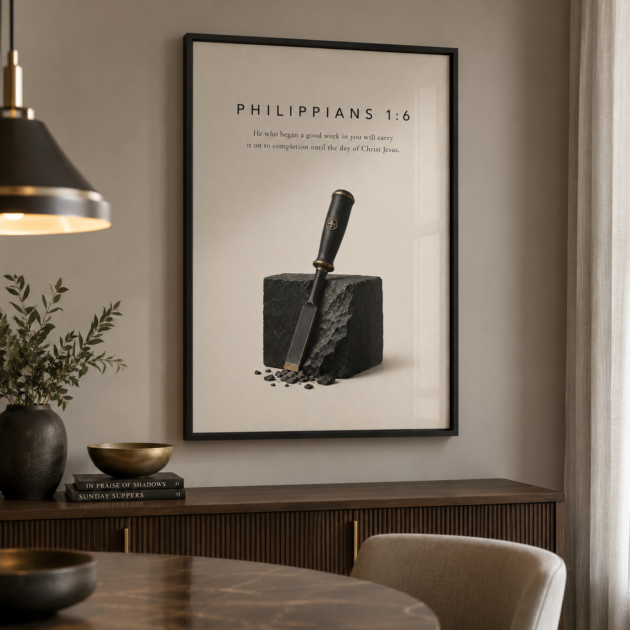 Philippians 1:6 Christian Wall Art | He Who Began a Good Work | Premium Metal Framed Print