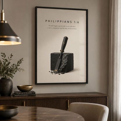 Philippians 1:6 Christian Wall Art | He Who Began a Good Work | Premium Metal Framed Print